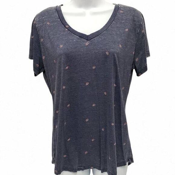 Wallflower Tops - Wallflower Womens V-neck T-shirt Top Rainbow Print Blue Size Large